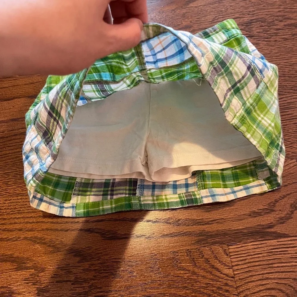 ⭐Y2K Vintage Toddler Girls Plaid Patchwork Mini Skirt Green Blue Size 4
